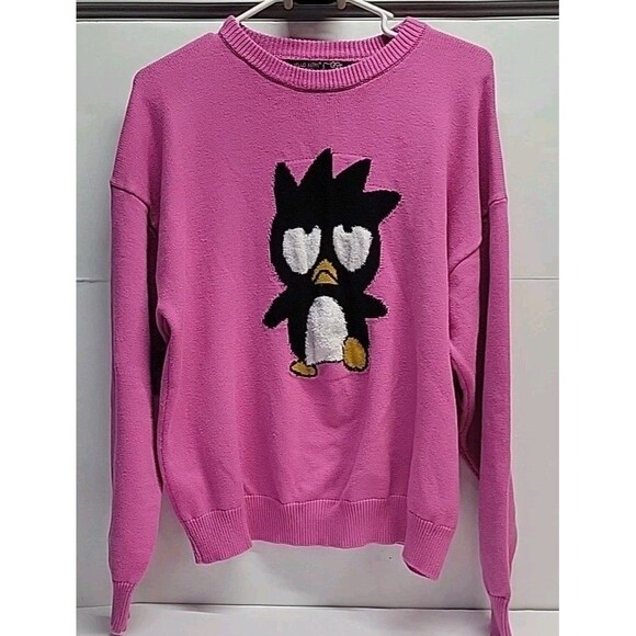 Forever 21 x Hello Kitty & Friends Badtz-Maru Pink Knit Sweater Pullover‎ Sz L - Picture 10 of 11